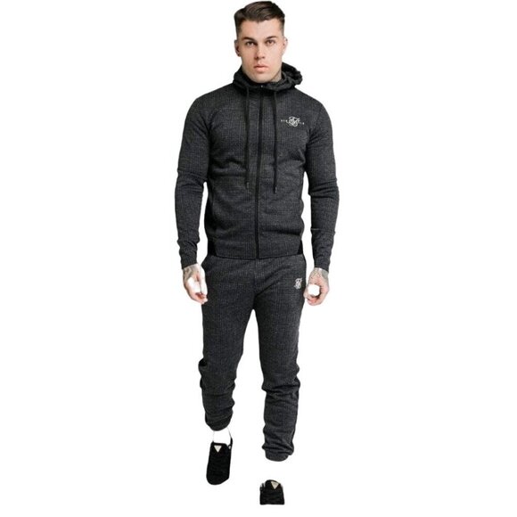 SikSilk NWT Tonal Check Agility Zip Through Drawstring Hoodie, Grey Men’s Size S - Picture 6 of 7